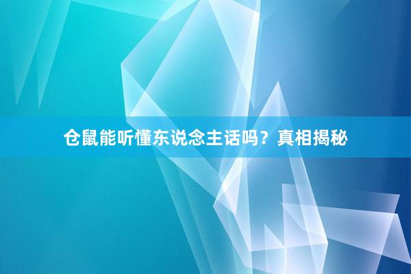 仓鼠能听懂东说念主话吗？真相揭秘