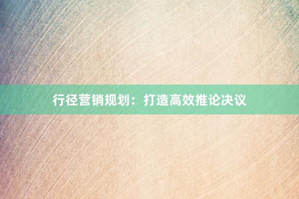 行径营销规划：打造高效推论决议
